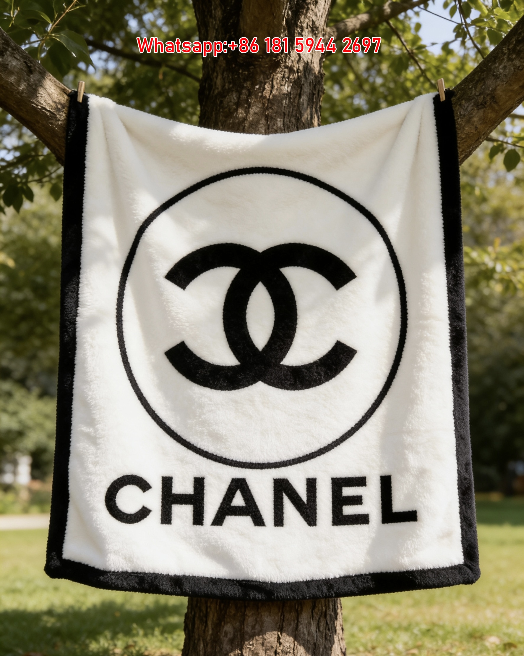 Chanel Classic Double C Logo Flannel Sofa Throw Blanket IMG_6692